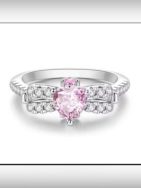 Sterling Silver Pink Heart Ring with Bow Accent